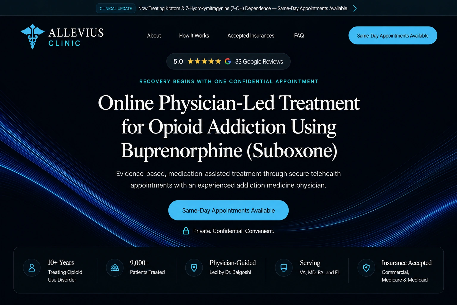 Allevius Clinic website after the MedMagic redesign
